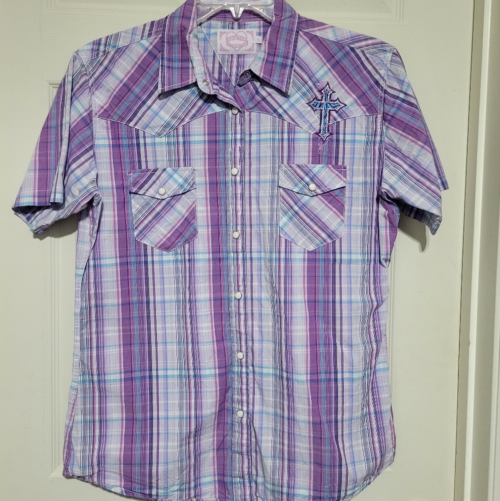 Womens Cowgirl Hadware Snap Button Shirt-Size XL